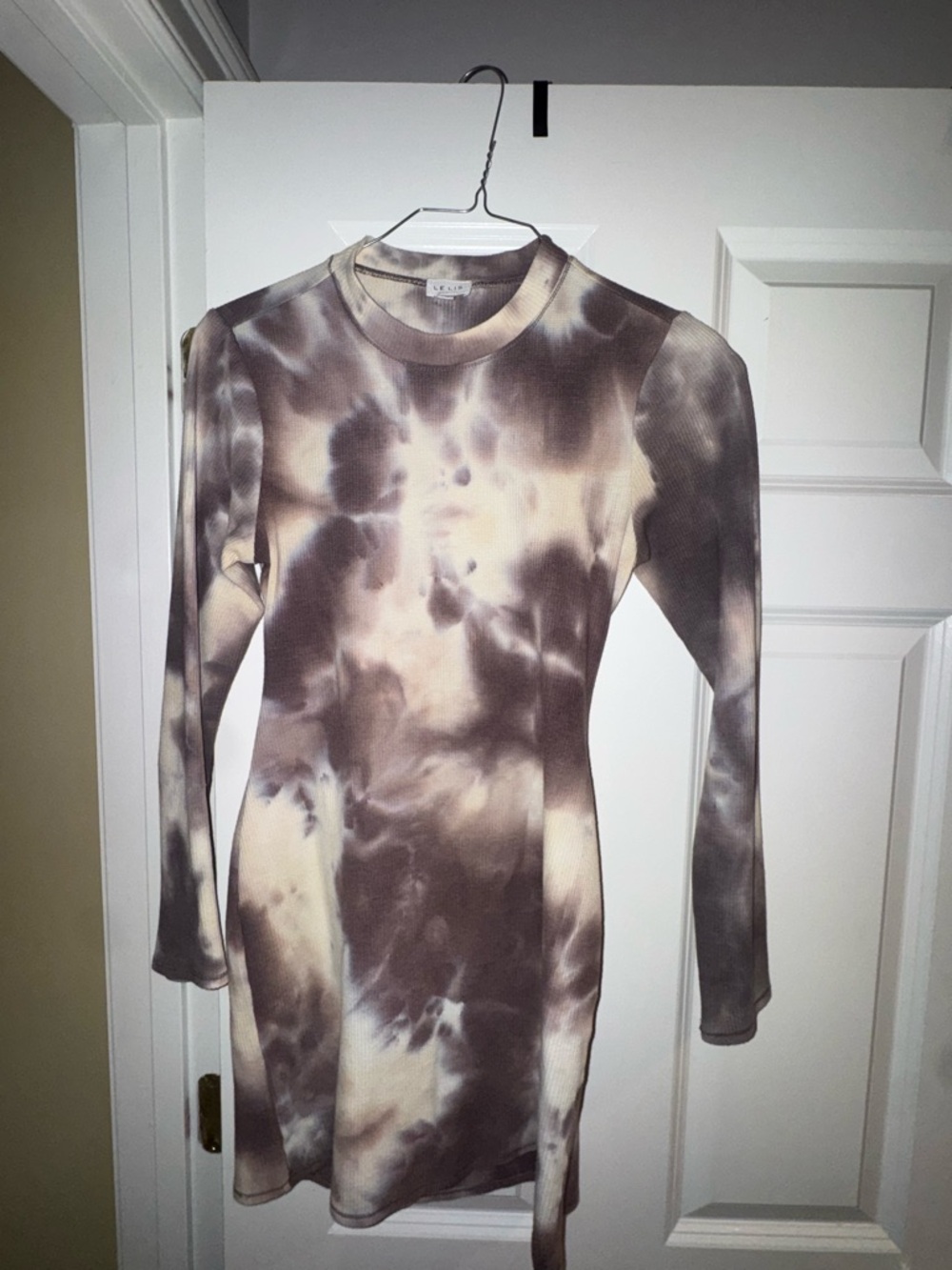 Cattivo Tie-Dye Long Sleeve Bodycon Dress - Brown/Cream